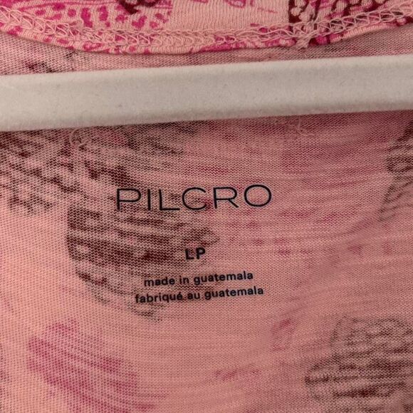 Pilcro (Anthropologie) Pink Floral Ruched Henley Tee – Large Petite - Picture 5 of 6